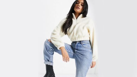 Bershka Half Zip Fleece Sweatshirt
