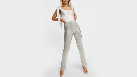 Asos Design Jersey Sparkle Kick Flare Pants