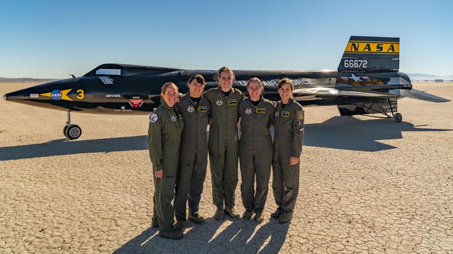 The women of class 2020A of the US Air Force Test Pilot School at Edwards Air Force Base.