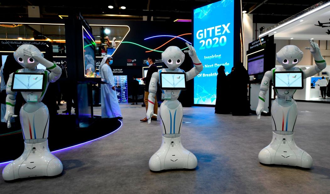 Visitors from around the world flocked to Dubai for its annual GITEX technology summit, where everything from autonomous robots to virtual reality was on display. (Photo by KARIM SAHIB/AFP via Getty Images)