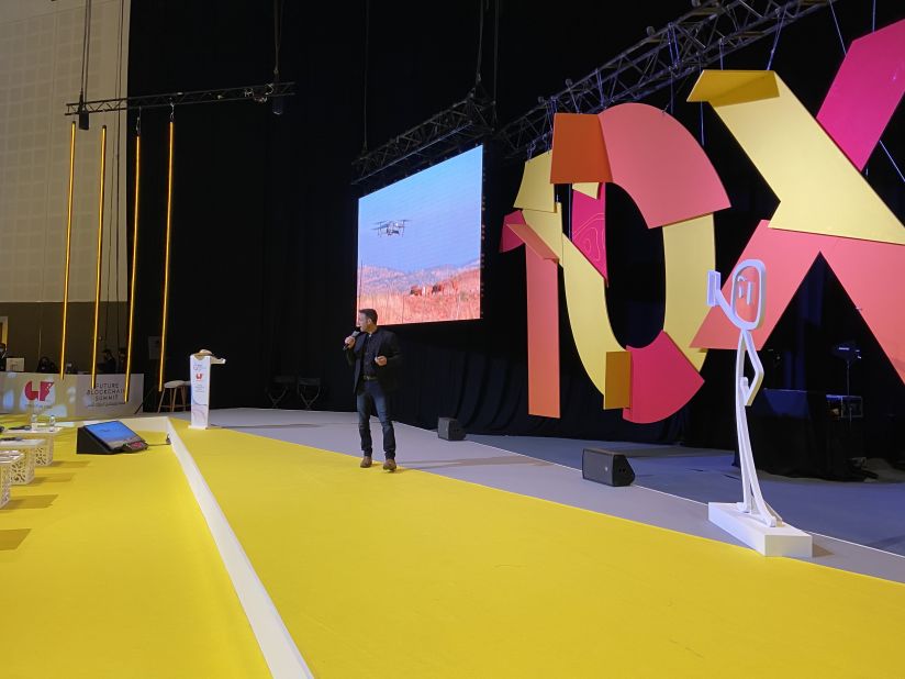 Noam Azran, CEO of BeeFree Agro, pitches his startup at the GITEX Supernova Challenge, where startups from around the world competed for $200,000 in prize money.