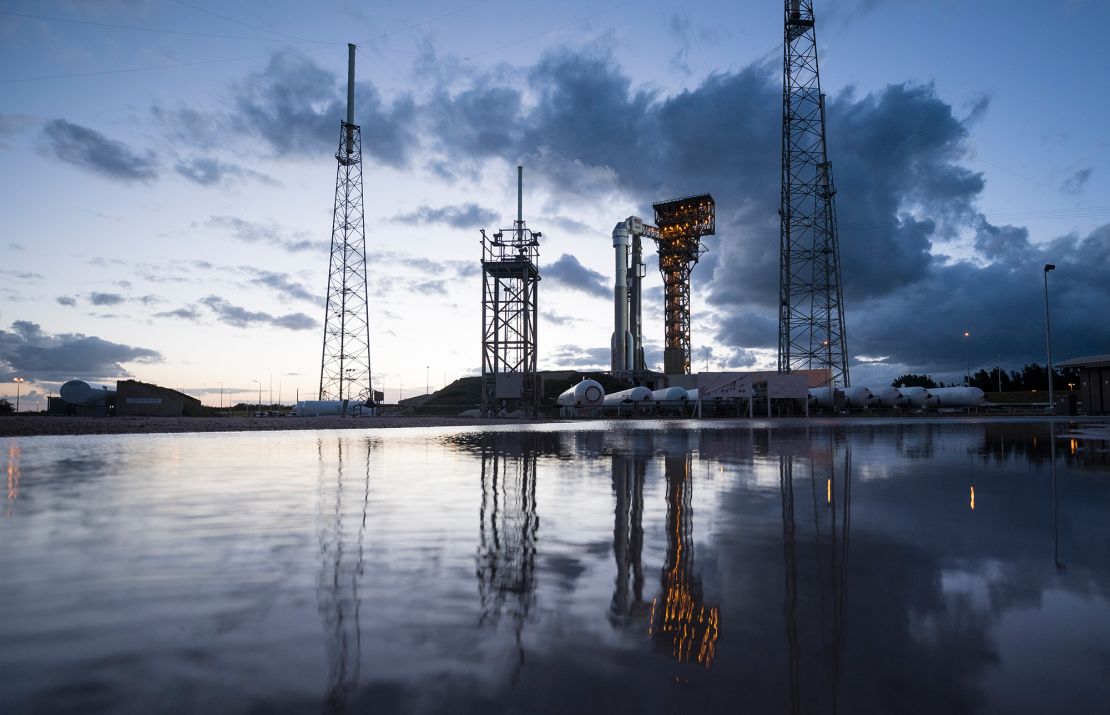 A United Launch Alliance Atlas V rocket with Boeing's CST-100 Starliner spacecraft onboard is seen on the launch pad at Space Launch Complex 41 ahead of the Orbital Flight Test mission in December 2019.
