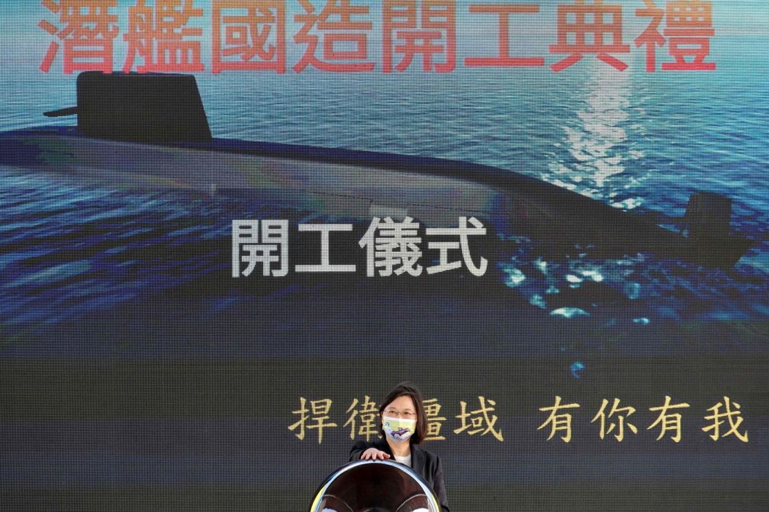 Taiwan President Tsai Ing-wen attends a ceremony for the production of domestic-made submarines at a CSBC shipyard in Kaohsiung on November 24, 2020.