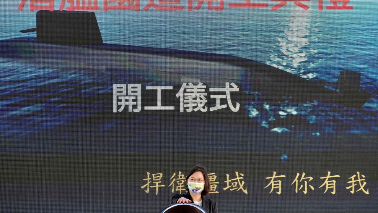 Taiwan President Tsai Ing-wen attends a ceremony for the production of domestic-made submarines at a CSBC shipyard in Kaohsiung on November 24, 2020.