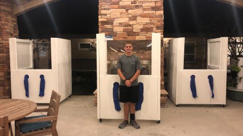 McCain Penrod created the "hug booth" for nursing home visits.
