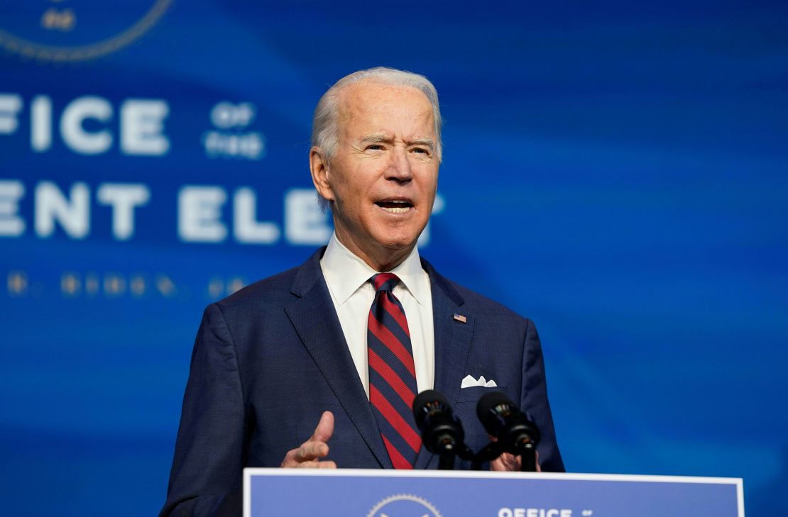 President-elect Joe Biden speaks during an event to introduce key members of his climate team in Wilmington, Delaware on December 19, 2020. Biden's climate plan calls for the US to generate 100% of its electricity from clean energy sources by 2035.