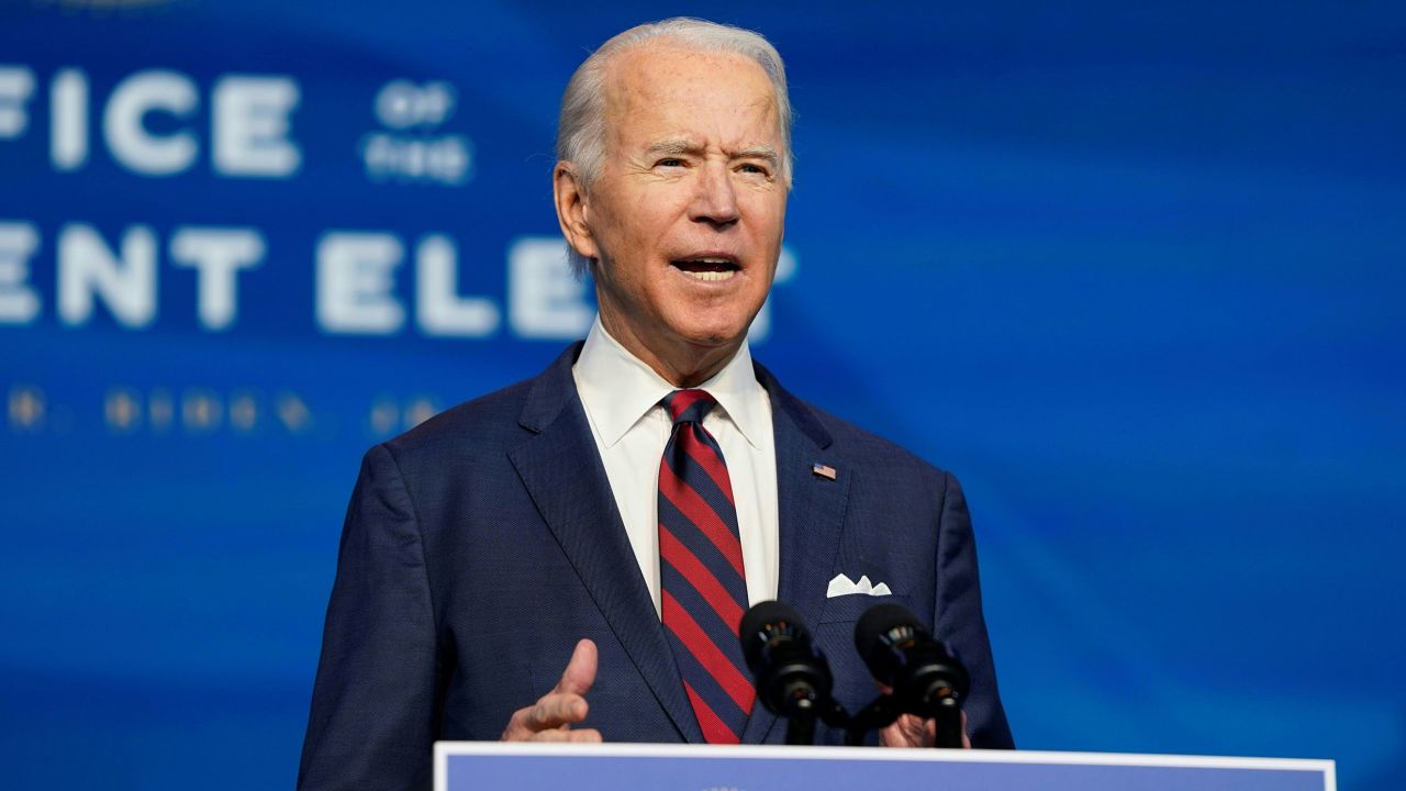 President-elect Joe Biden speaks during an event to introduce key members of his climate team in Wilmington, Delaware on December 19, 2020. Biden's climate plan calls for the US to generate 100% of its electricity from clean energy sources by 2035.