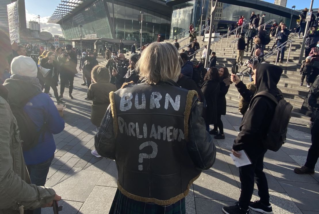 Protesters gather at a StandUpX rally in Stratford