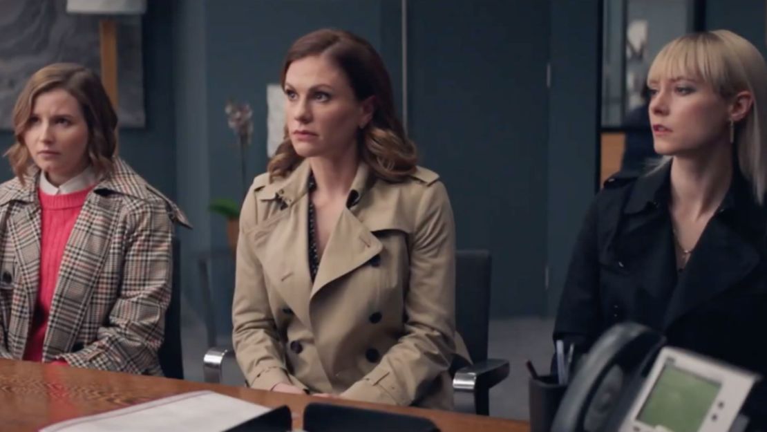 Anna Paquin (center) stars as PR executive Robyn in "Flack."