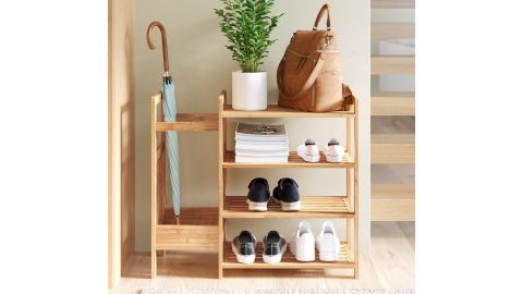 Dotted Line Bamboo Entryway 8-Pair Shoe Rack