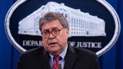 US Attorney General Bill Barr holds a news conference to provide an update on the investigation of the terrorist bombing of Pan Am flight 103 on the 32nd anniversary of the attack, at the Department of Justice December 21, 2020 in Washington, DC.