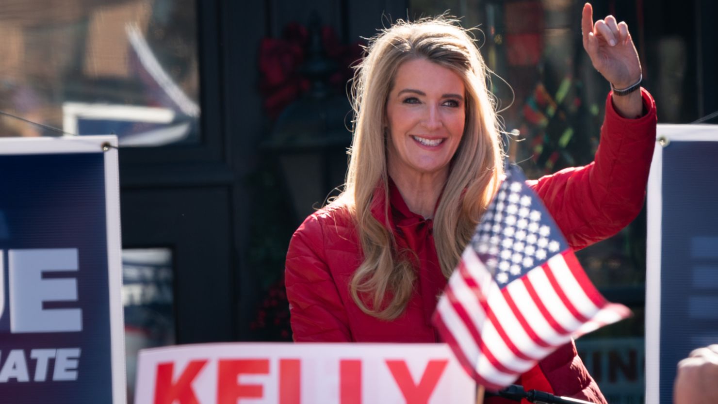 Then-Sen. Kelly Loeffler of Georgia speaks at a campaign event attended by Ivanka Trump in December in Milton, Georgia. Loeffler lost her seat in a January runoff but is considering running again.