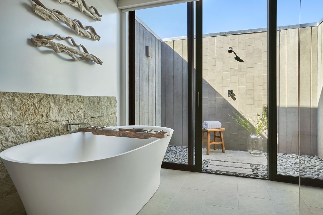 An outdoor shower reflects the openness of the Montage Healdsburg resort.