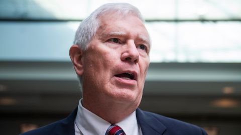 Rep. Mo Brooks talks with reporters in the Capitol Visitor Center. 