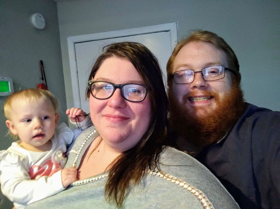 Jordan Mills and her husband Jonathan Russell with their daughter Valkyrie. The family was evicted from their home in San Antonio, despite providing a CDC declaration to their landlord. 