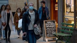 A 'Small Business Saturday' sign is displayed outside the Fishs Eddy store on November 28, 2020 in New York City. Small Business Saturday follows the major shopping day Black Friday and was started as an effort to support small business.