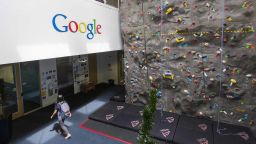14 May, 2015 An interior view of office space with an indoor climbing wall at the Googleplex, the corporate headquarters complex of Google, Inc., located in Mountain View, California. (Photo by Brooks Kraft LLC/Corbis via Getty Images)