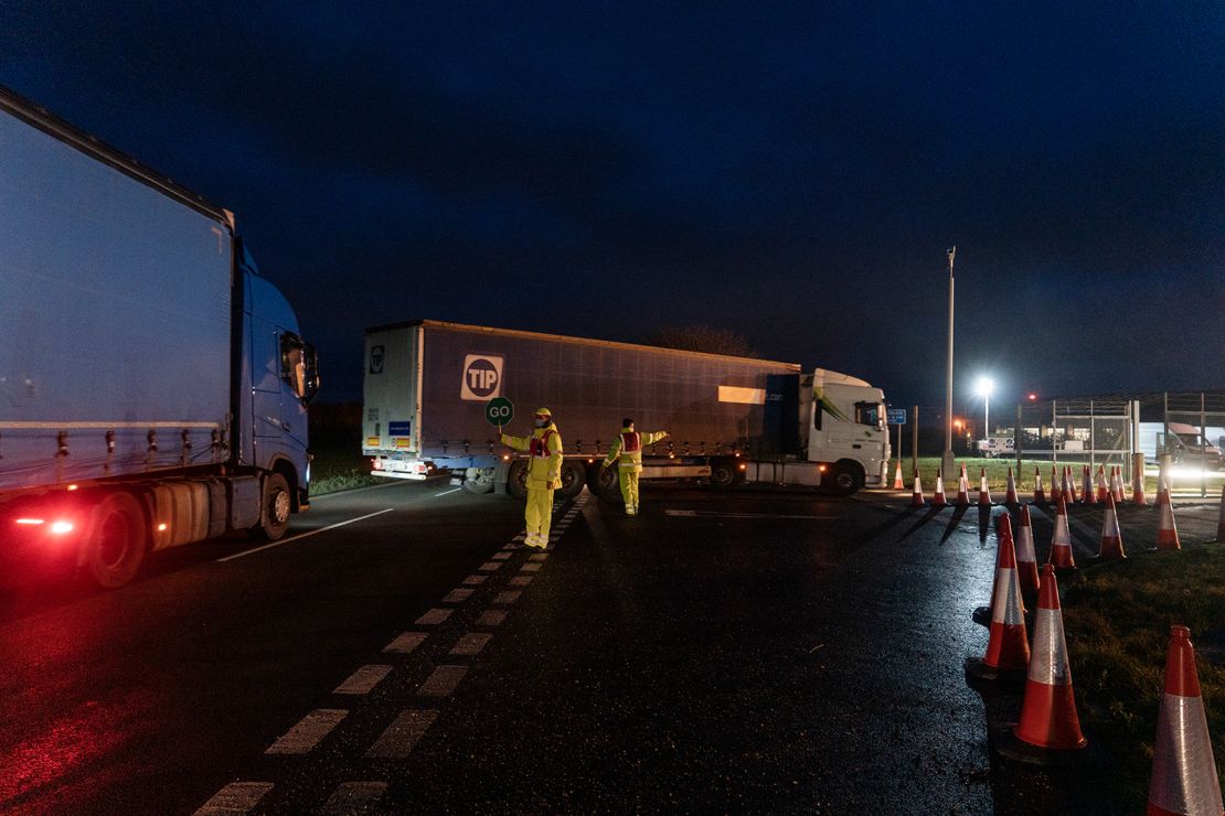 Truck drivers at Manston airfield get tested for Covid-19 on Dec 22.