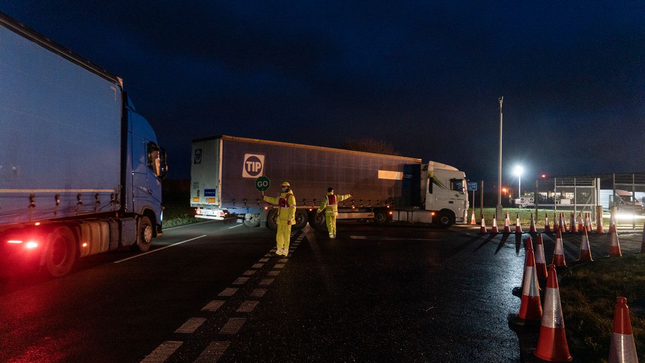 Truck drivers at Manston airfield get tested for Covid-19 on Dec 22.