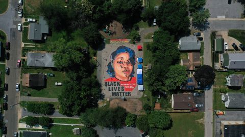 A ground mural depicting Breonna Taylor is seen being painted at Chambers Park in Annapolis, Maryland, on July 5, 2020.