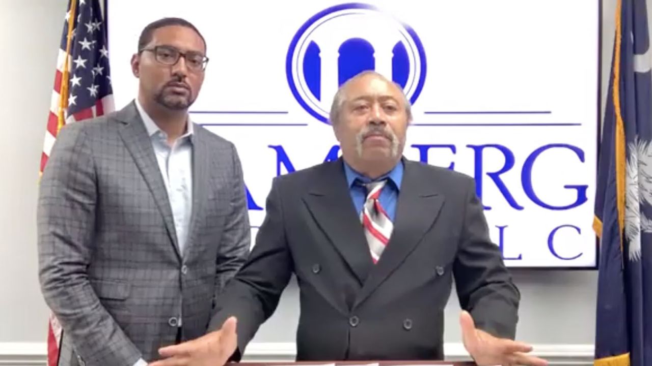Jethro DeVane and his lawyer Justin Bamberg (left) during a press conference on Tuesday, December 22, 2020.