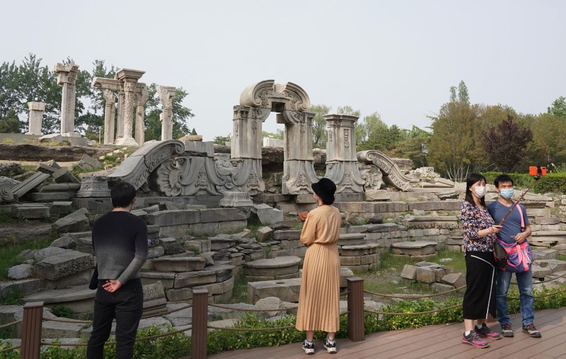 Visitors at the Old Summer Palace's ruins in May 2020.