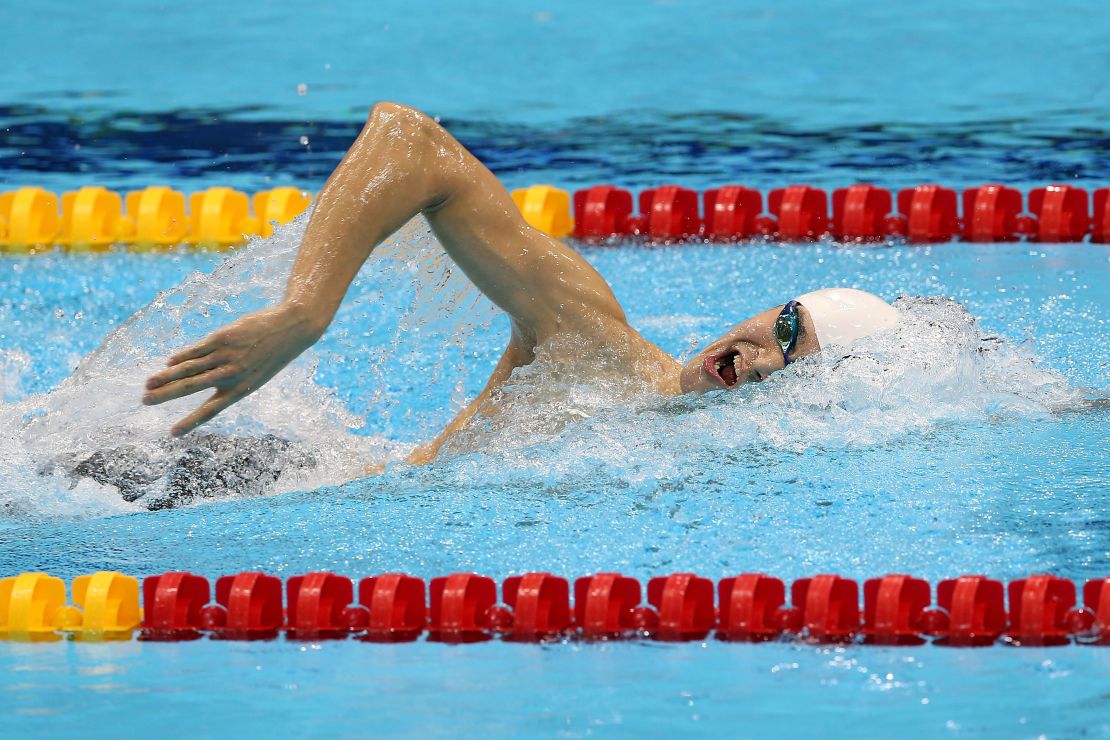 Sun Yang competes in the men's 1500m Freestyle final on Day 8 of the London 2012 Olympic Games at the Aquatics Centre on August 4, 2012 in London, England. 