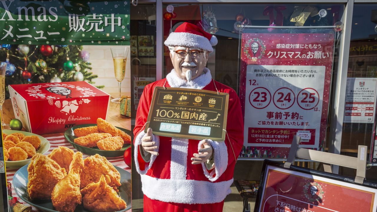 A statue of Colonel Sanders in a Santa outfit on December 23, 2020 in Tokyo, Japan. 