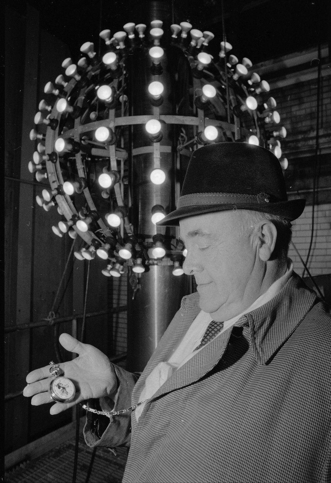 One design of the New Year's Ball was an aluminum cage outfitted with lightbulbs.