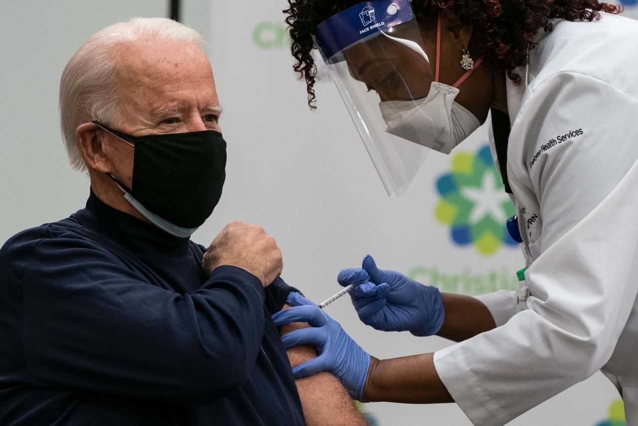 US President-elect Joe Biden receives the first dose of his Covid-19 vaccine during a live televised event in Newark, Delaware, on December 21.