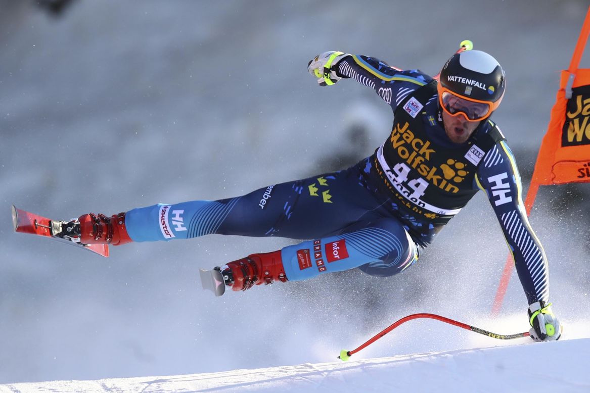 Sweden's Alexander Koell speeds down the course of an alpine ski men's World Cup downhill in Val Gardena, Italy, on Saturday, December 19.