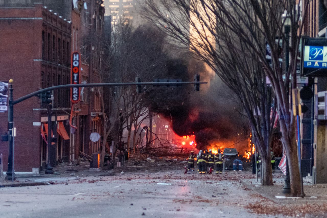 A vehicle burns following an explosion in Nashville, Tennessee, on Friday, December 25. Anthony Quinn Warner, a 63-year-old from Antioch, Tennessee, died after <a href="https://www.cnn.com/2020/12/29/us/anthony-quinn-warner-nashville/index.html" target="_blank">detonating an RV bomb in downtown Nashville,</a> damaging more than 40 buildings and injuring at least eight people.