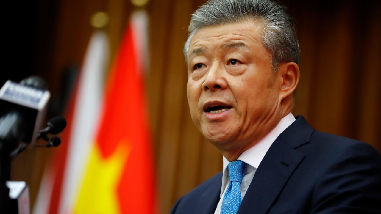 China's ambassador to Britain Liu Xiaoming speaks to members of the media at the Chinese Embassy in London on February 6, 2020, during a press conference relating to the coronavirus strain 2019-nCov outbreak in Wuhan, Hubei province. - The number of confirmed infections in China's coronavirus outbreak has reached 28,018 nationwide with 3,694 new cases reported, the National Health Commission said on February 6. (Photo by Tolga AKMEN / AFP) (Photo by TOLGA AKMEN/AFP via Getty Images)