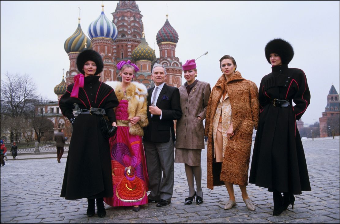 Pierre Cardin presents his collection in Moscow in 1986.