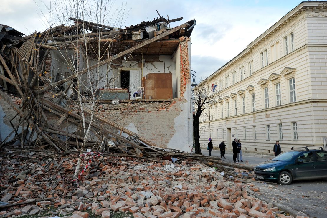 A building destroyed in the earthquake in Petrinja.
