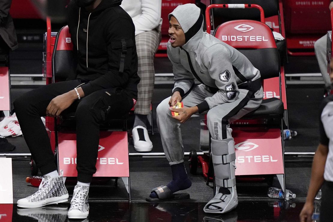 Ja Morant returned to watch the remainder of the game wearing a protective boot.