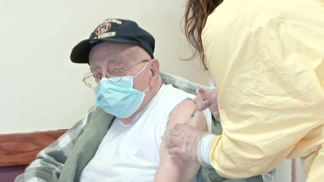 Dominic Pitella, 94, was given a Covid-19 vaccine at a veterans nursing home in Chelsea, Massachusetts, on Tuesday.