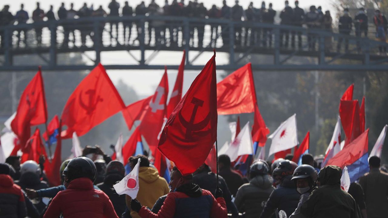 Supporters of the splinter group in the governing Nepal Communist Party protest in Kathmandu on December 29.