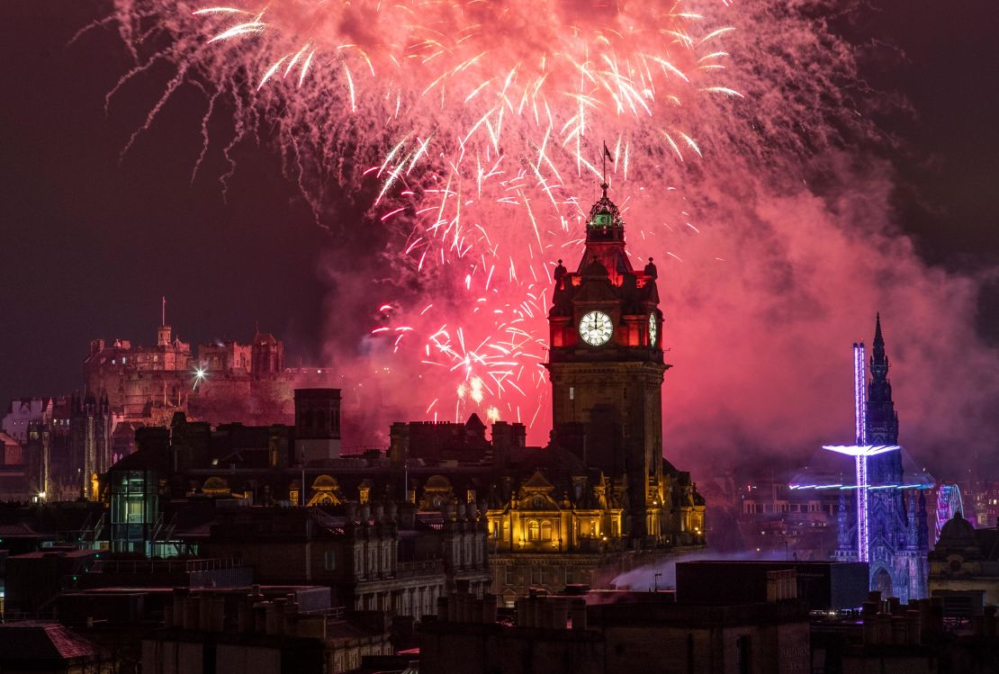 Fireworks are launched from Edinburgh Castle at midnight during the 2020 Hogmanay New Year celebrations.