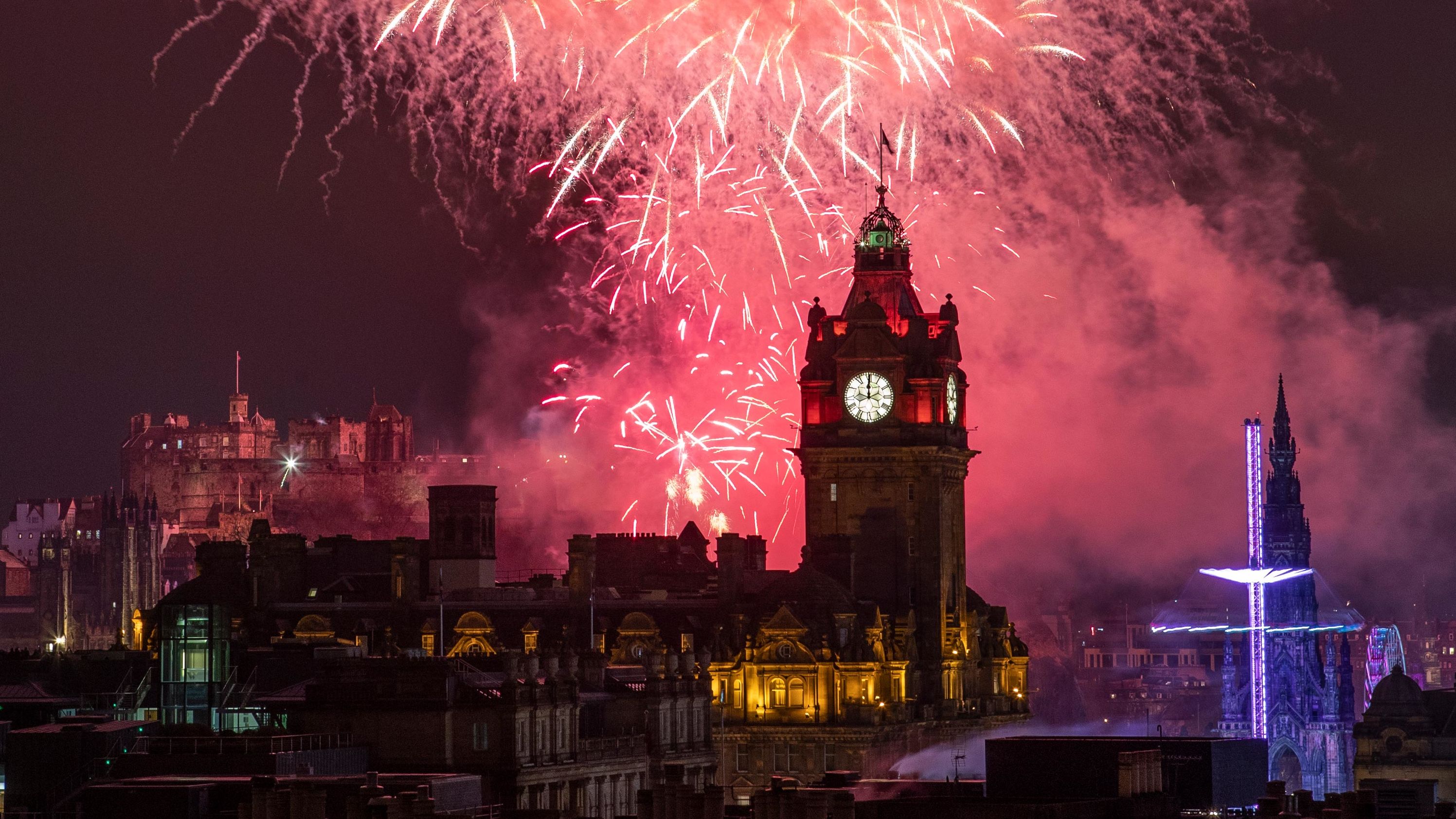 Fireworks are launched from Edinburgh Castle at midnight during the 2020 Hogmanay New Year celebrations.