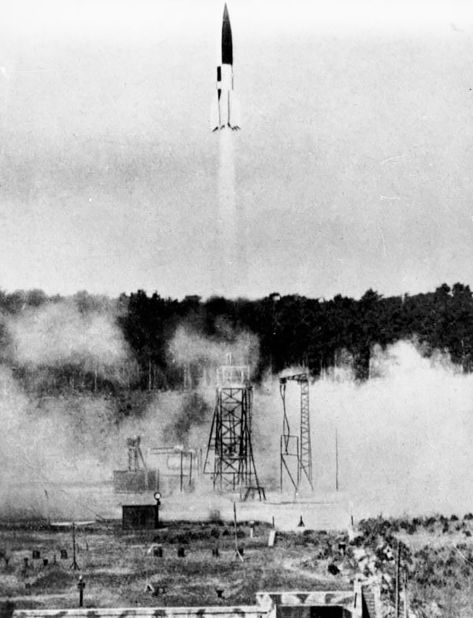 <strong>1944: </strong>The first rocket capable of reaching the edge of space was the V-2, a long-range ballistic missile. Developed by German engineers during World War II, its full name -- "<a href="https://airandspace.si.edu/collection-objects/v-2-missile/nasm_A19600342000#:~:text=The%20V%2D2%20missile%20was,underground%20by%20concentration%20camp%20prisoners." target="_blank" target="_blank">Vergeltungswaffe Zwei</a>" (Vengeance Weapon Two) --  was given to it by <a href="https://blog.sciencemuseum.org.uk/v-2-the-rocket-that-launched-the-space-age/" target="_blank" target="_blank">Joseph Goebbels</a>, the Nazi minister of propaganda. Despite being used as a lethal weapon the V-2, which was powered by a liquid ethanol fuel, signaled the dawn of the space age, with the Allies scrambling to acquire the technology once the war had ended. 