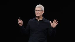 FILE - In this June 3, 2019, file photo, Apple CEO Tim Cook speaks at the Apple Worldwide Developers Conference in San Jose, Calif. In a tweet Tuesday, Dec. 22, 2020, Tesla CEO Elon Musk said he once considered selling the electric car maker to Apple, but Cook blew off the meeting. (AP Photo/Jeff Chiu, File)