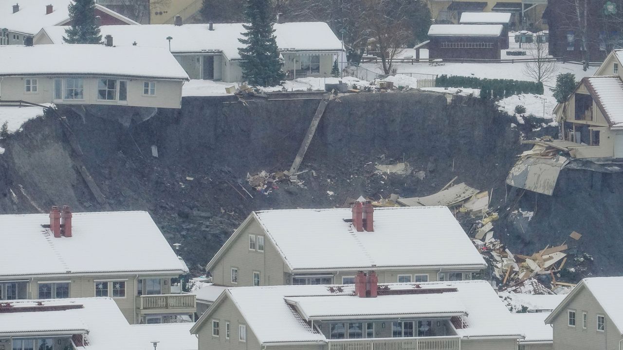 A view of the landslide that hit north of Oslo, Norway, on Wednesday.