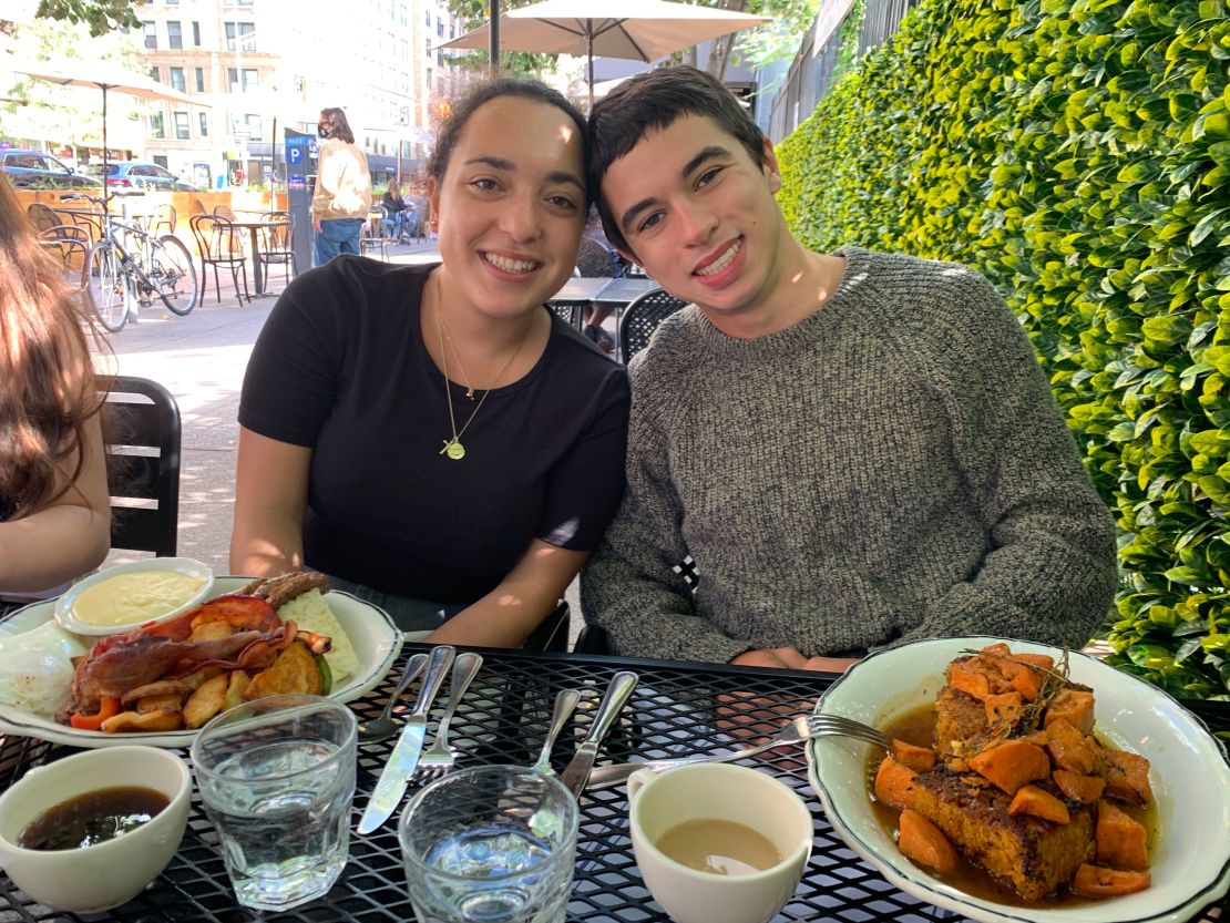 Sally Bedus (left), a student at FIT, and NYU student Chas Gilman (right) had only known each other three weeks when the country went into lockdown. 