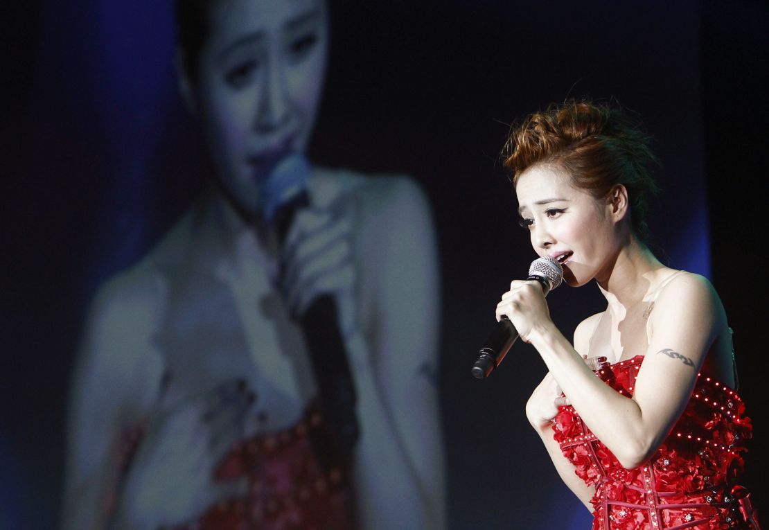 Taiwanese pop queen Jolin Tsai performs in Singapore on January 18, 2013.