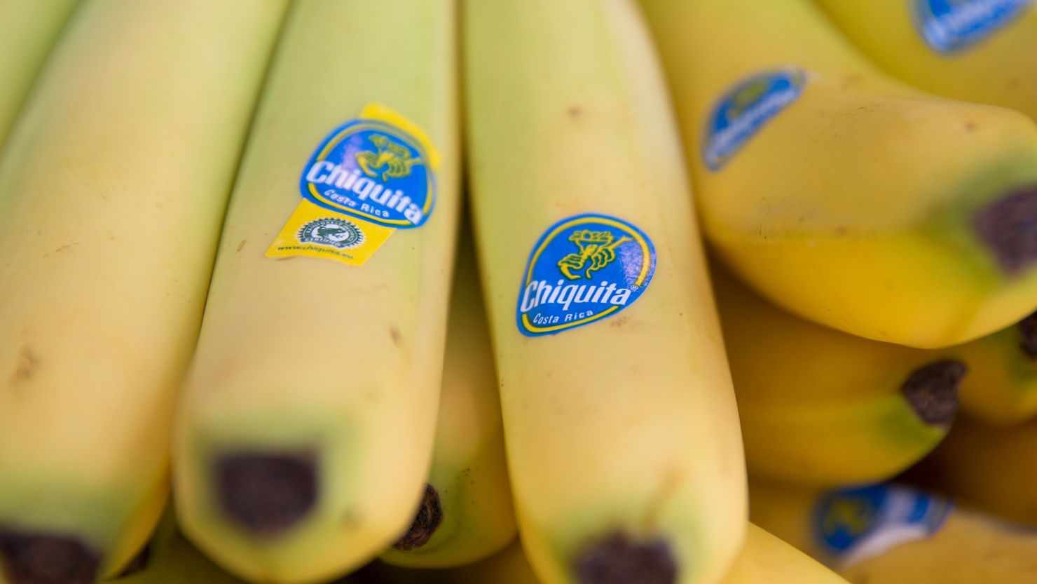 In this 2014 file photo, bananas bearing Chiquita stickers are displayed for sale in a store in London, England.