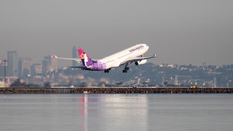 A Hawaiian Airlines Airbus A330-200 takes off at San Francisco International Airport, San Francisco, California, February 16, 2015.