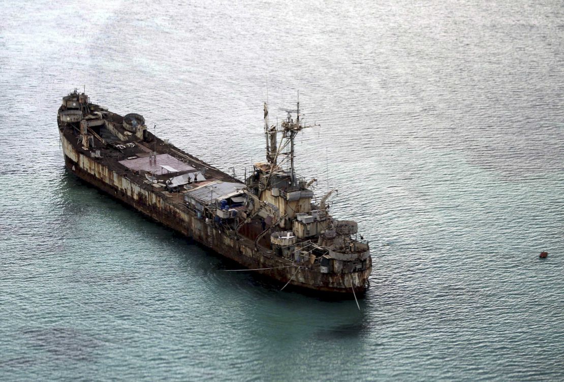 Filipino soldiers on the dilapidated Sierra Madre ship, anchored near the Second Thomas Shoal in the South China Sea, on May 11, 2015.