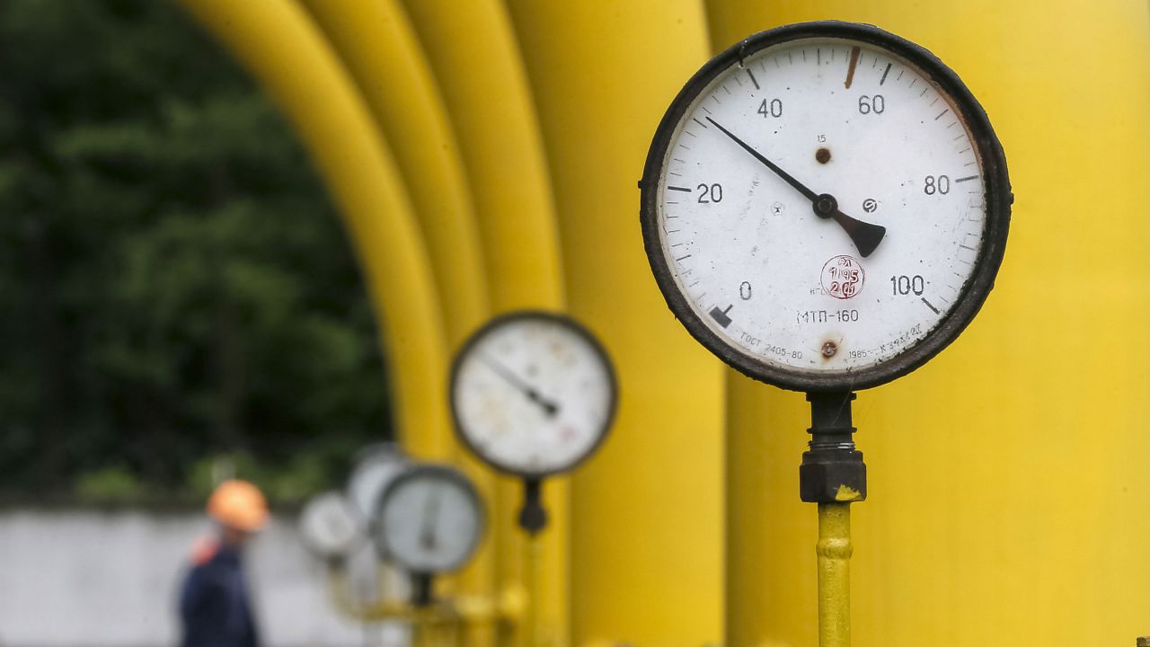 Pressure gauges, pipes and valves are pictured at an gas storage facility near Striy, Ukraine, on May 28, 2015.