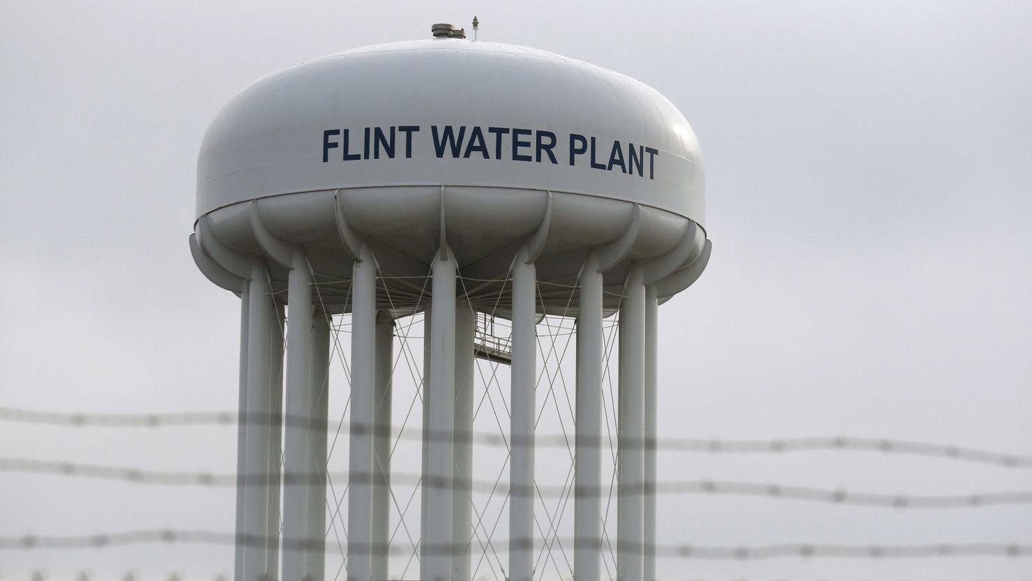 The top of the Flint Water Plant tower is seen in 2016 in Michigan.